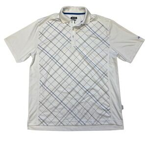 Snake Eyes Dry-18 Golf Polo‎ Men's M White Performance Shirt Blue Plaid